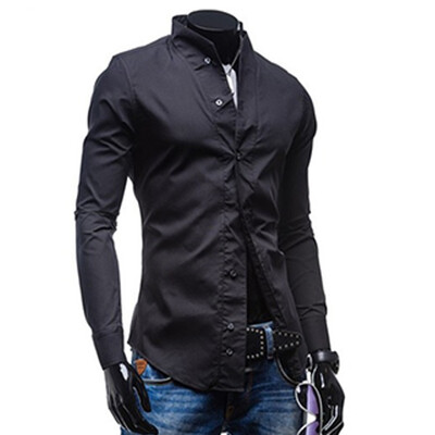 

Zogaa Mens Shirt Slim Stand Collar Casual Long Sleeve