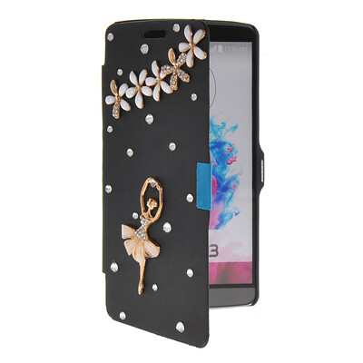 

MOONCASE Bling Rhinestone Crystal Ultre Slim Leather Side Flip Wallet Shell Back ЧЕХОЛ ДЛЯ LG G3 Black