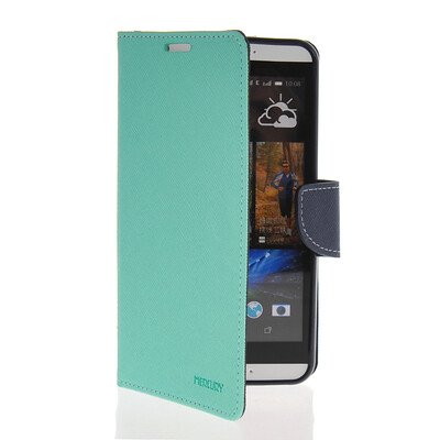 

MOONCASE Classic cross pattern Leather Side Flip Wallet Card Slot Pouch Stand Shell Back Case Cover for HTC Desire 816 Azure