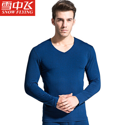 

Snow flying Qiuyi Qiuku men&women thin section base underwear V-neck couple thin section thermal underwear bottoming cotton sweater pants suit male treasure blue Tibetan 165 M