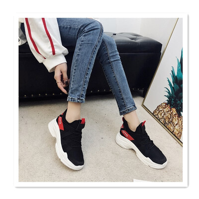 

2018 new womens fashion sports mountaineering heel with points increased feet shoes Harajuku style Korean sports shoes breathable