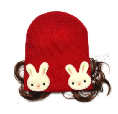 

Buebos Ninos 2015 New Autumn Winter Warm Baby Hat Soft Cotton Crochet Knit Infant Beanie Cap Double Rabbit Head Wig curls Patten Hat for Infant Newborn Children Toddler Christmas Gift