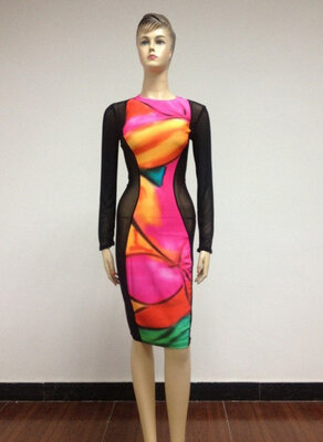 

Hot Women's Summer Sexy Slim Fit Mesh Stitching Cocktail Bodycon Bandage Dress Clubwear Evening Dress