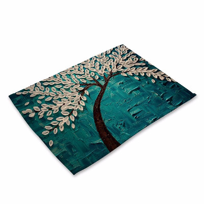 

Oil Painting Pattern Polyester Placemat Heat resistant Stain resistant Anti slip Table Mat Bowl Coaster Dining Tableware Pad for D