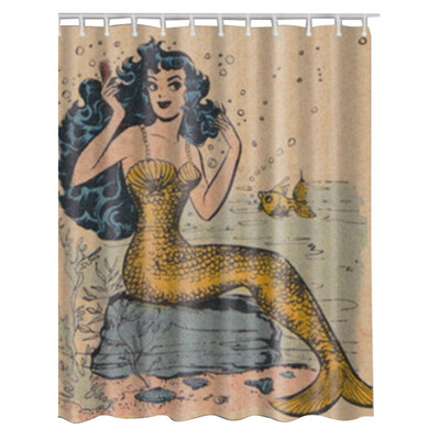 

UpperX Fabric Waterproof Bathroom Shower Curtain Panel Sheer Decor With Hooks Set Yellow mermaid