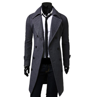 

CT&HF Men Fashion Leisure Woollen Coat Winter Thickening Silm Coat Lapels Elegant Temperament Simple Pure Color Jacket