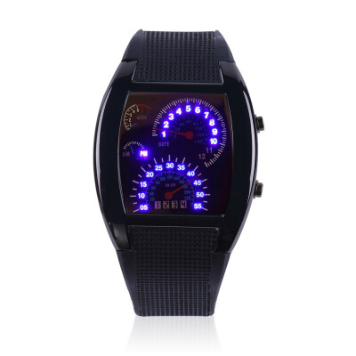 

Mens Sports RPM Turbo Blue Flash LED Sports Car Meter Dial Watch Wristwatch