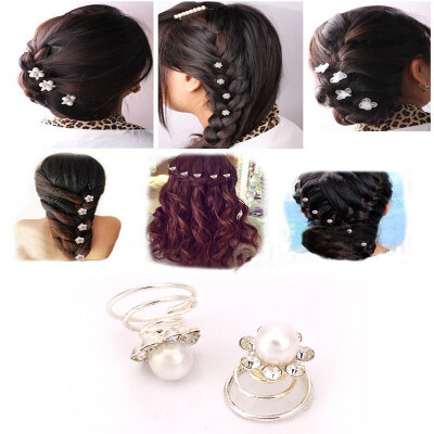 

Bridal Wedding Prom Crystal Pearl Flower Hair Coils Swirl Spiral Twist Pin 5PCS