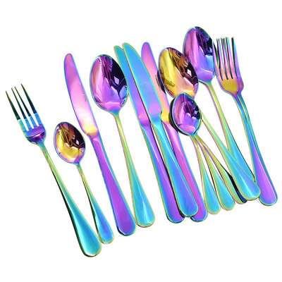 

UpperX 16 Pcs Tableware Set Colorful Romantic Dinner Set Rainbow Flatware Set