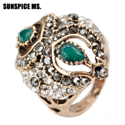

New Turkish Vinage Love Rings For Women Antique Gold Color Full Rhinestone Boho Ethnic Engagement Ring Festival Jewelry Gifts