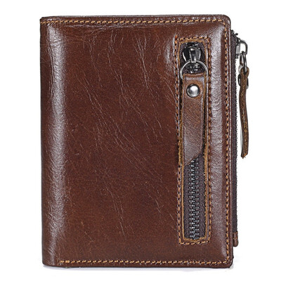

Purse mens vintage topcoat leather wallet double zipper zero pouch calfskin upright style silver bag
