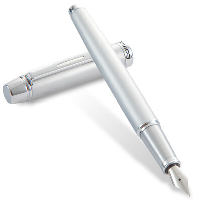 

Comix FP6201 metal pen ink pen donated two ink bags F tip sharp silver Lanos series