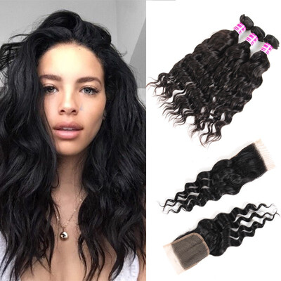 

8A Malaysian Virgin Human Hair Natural Wave Bundles with 44 Free Part Lace Closure 100 Unprocessed Virgin Human Hair