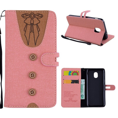 

MOONCASE Samsung Galaxy J4 stitching embossed womens leather case - powder