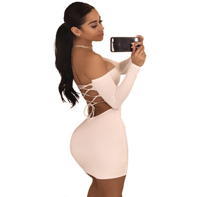 

2018 Fashion Women Sexy Bodycon Mini Dresses Solid Long Sleeved Wrap Keyhole Hollow Mini Club Party Hip Package Evening Dress