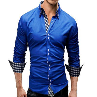 

Patchwork Stand Collar Slim Mens Shirt