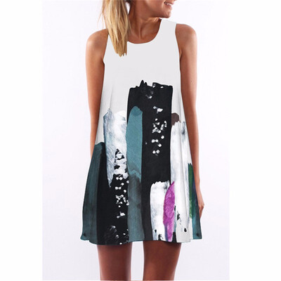 

Chiffon Summer Dress Floral Print Boho Dresses For Women Casual Beach Sleeveless Sundress