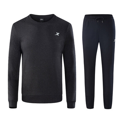 

Xtep Mens Running Set 2018 New Soft Comfortable Sports Sweater Set 882329979081 Gray Black 2XL