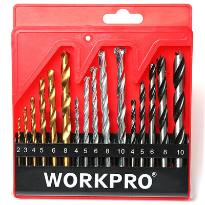 

WORKPRO W13040207M 15 Straight Shank Titanium Twist Drills Multi-function Drill Bit Woodworking Cement Concrete Drilling Concrete Drill Mixing Set