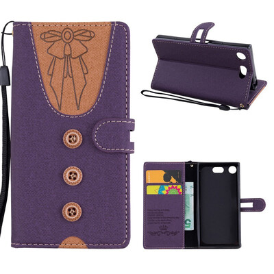 

MOONCASE Sony Xperia XZ1 Compact stitching embossed womens leather case - purple