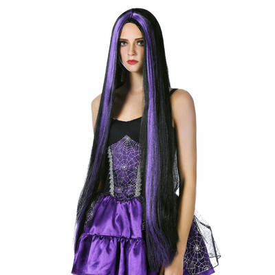 

35 Straight Witch Wig Purple Pink White Black Ombre Long Synthetic Hair Cosplay Wigs For Women Heat Resistant 215g