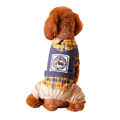 

Huayuan pets hoopet dog clothes small dog Teddy bear plaid shirt print four feet pet clothing M
