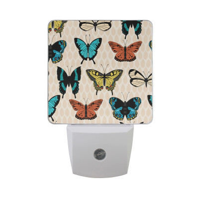 

ALAZA LED Night Light With Smart Dusk To Dawn SensorButterfly Black White Pink Plug In Night Light