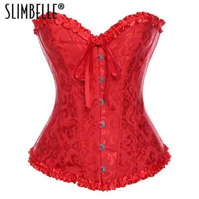 

Women Sexy Satin Overbust Corset Brocade Floral Bustier Top Lace Up Back Lingerie Bodyshaper Party Corsets S6XL for Female