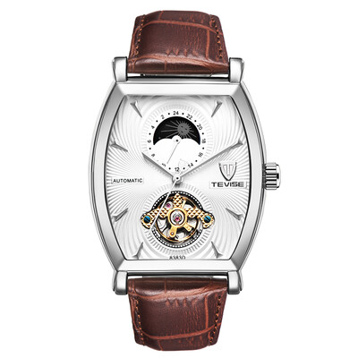 

TEVISE Luxury Water-Proof Automatic Mechanical Men Watch Moon Phase Genuine Leather Self-Winding Man Casual Wristwatch Box