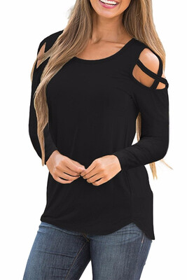 

Women Cold Shoulder Long Sleeve Tops&Blouses Fashion Casual Basic T Shirt Loose Tunic Blouse