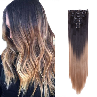 

8 PcsSet Fashion Long Curly Wavy Straight Clip In Hair Extension Sexy Heat Resistant Party Hair Natural Synthetic Hair For Women