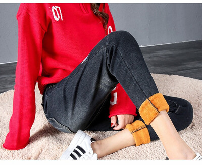 

Autumn&winter new high-waist jeans with fleece women thickened three-color large size stretch pants&cotton pantsN0002