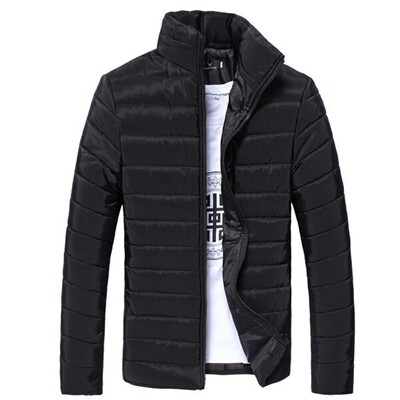 

Winter Stand Collar Cotton Blends Plain Long Sleeve Zipper Mens Coats