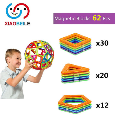 

62 Pieces Kids Children DIY Magnetic Blocks 20pcs Triangle 30pcs Suare 12pcs PentagonToys 2D 3D Magnetic Building Block Bricks