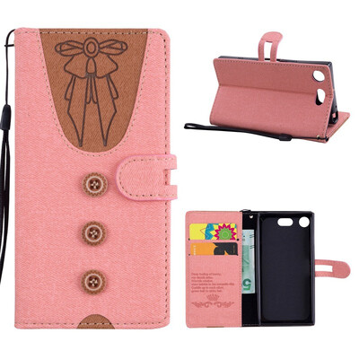 

MOONCASE Sony Xperia XZ1 Compact splicing embossed womens leather case - powder