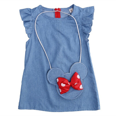 

Kids Baby Girl Dress Minnie Mouse Bag Demin Flying Sleeves Dress Gown Party Dress Sleeveless Clothes
