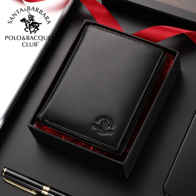 

St Pauls POLO mens wallet multi-card vertical wallet mens first layer leather business wallet short card package D70080125 black