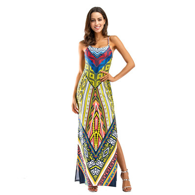 

PREISEI Summer Women Sexy Elegant Print Bohemian Maxi Dresses O-Neck Sleeveless Spaghetti Strap Long Beach Dress Vestido PR7213
