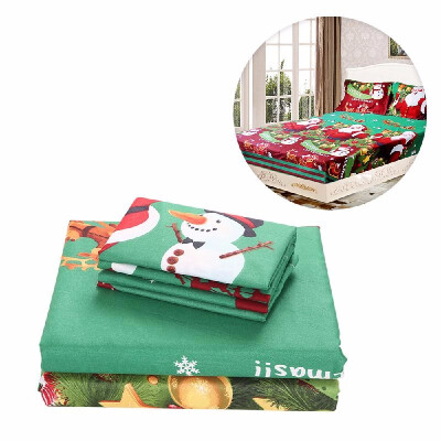 

4pcs Cotton Material 3D Printed Cartoon Merry Christmas Gift Santa Claus Bedding Set Comfort Deep Pocket Bedclothes Cover