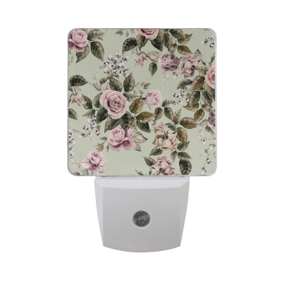 

ALAZA LED Night Light With Smart Dusk To Dawn SensorFlowers Watercolor Black Pink Plug In Night Light