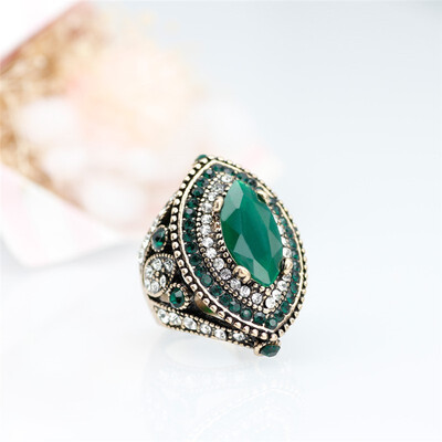 

Bohemia Ethnic Wedding Vintage Rings For Women Big Crystal Full Stones Turkey Design Antique Gold Color Ring Jewelry 2018 Gifts