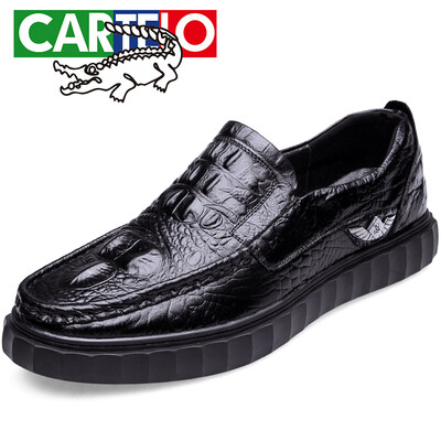 

CARTELO Mens First Layer Leather Shoes Business Casual Shoes Lazy Set Foot Peas Shoes Male 3805 Black 38