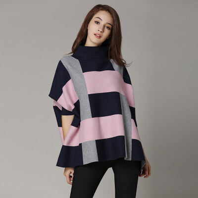 

Marc Rebecca loose striped small high neck sweater bottoming shirt 75033D black powder strip