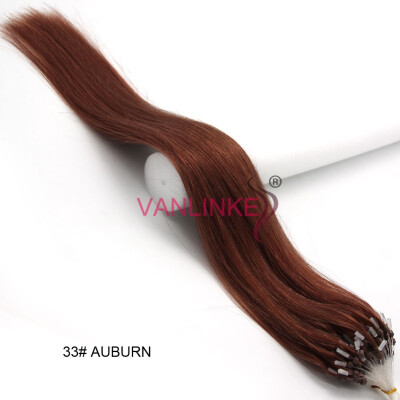 

Micro Ring Beads Easy Loop Tip Womens Human Hair Extensions Straight 100s 14-26" 33 Dark Auburn