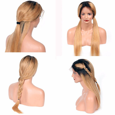 

9A Ombre T1B27 Full Lace Human Hair Wigs Long Straight Brazilian Virgin Hair Wigs with Baby Hair Lace Wigs 130 Density for Women