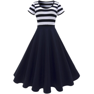 

Scoop Neck Stripe Midi Vintage Dress
