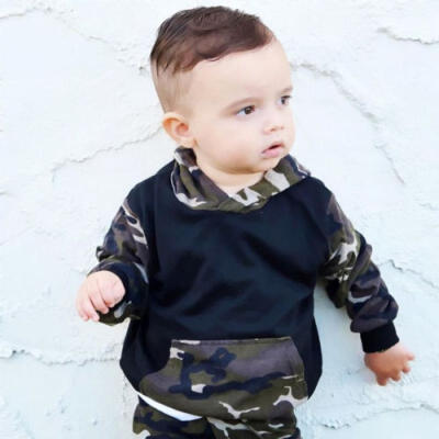 

Casual Toddler Baby Kids Boys Camo Hooded Tops Pants 2Pcs Outfits Set Clothes