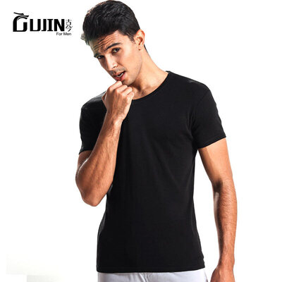

Ancient&modern mens cotton youth mens short-sleeved T-shirt mens solid color Korean version of loose casual sports shirt t-shirt male EAGSJ52 round neck - black XL