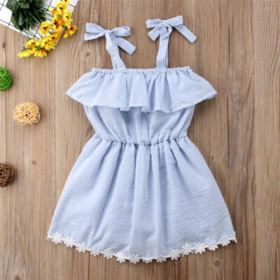 

Canis Kids Baby Girls Lace Flower Striped Romper Bodysuit Dress Sundress 1-6Y