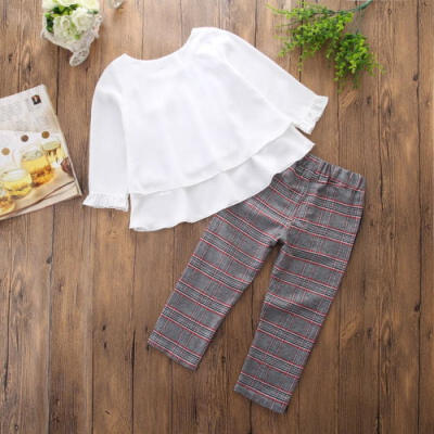 

Toddler Kid Baby Girl Chiffon Tops T-shirtStripes Trousers Pants Casual Clothes